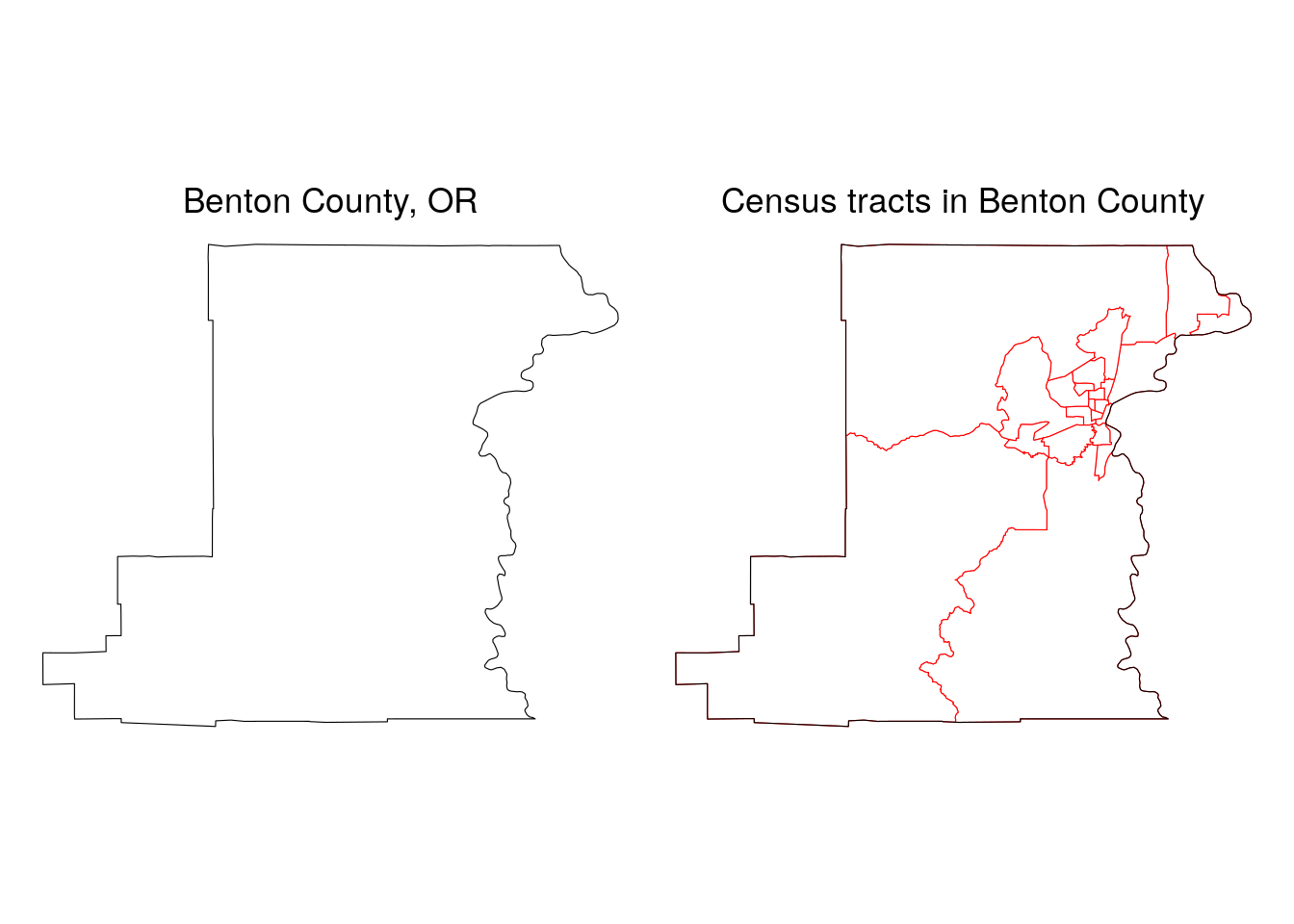 Benton County, OR Census tracts in relationship to the county boundary