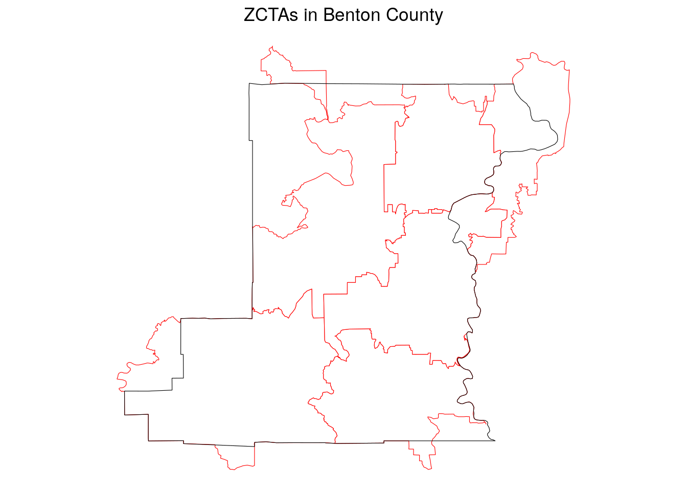 Benton County, OR ZCTAs in relationship to the county boundary