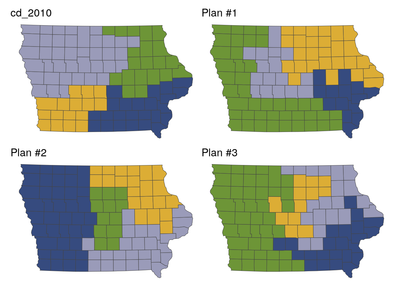 Example redistricting solutions using the redist package