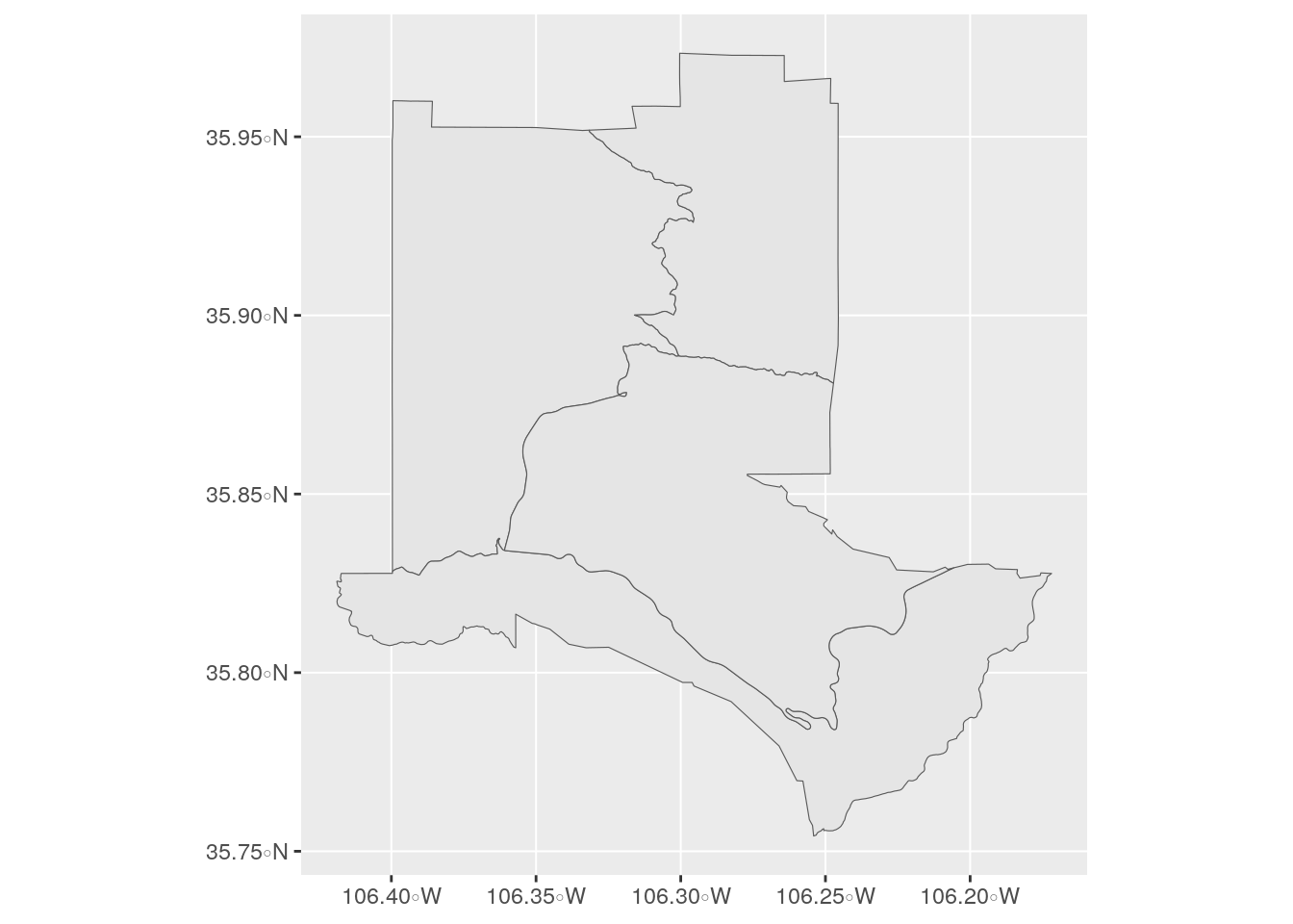 Census tracts in Los Alamos County plotted with ggplot2