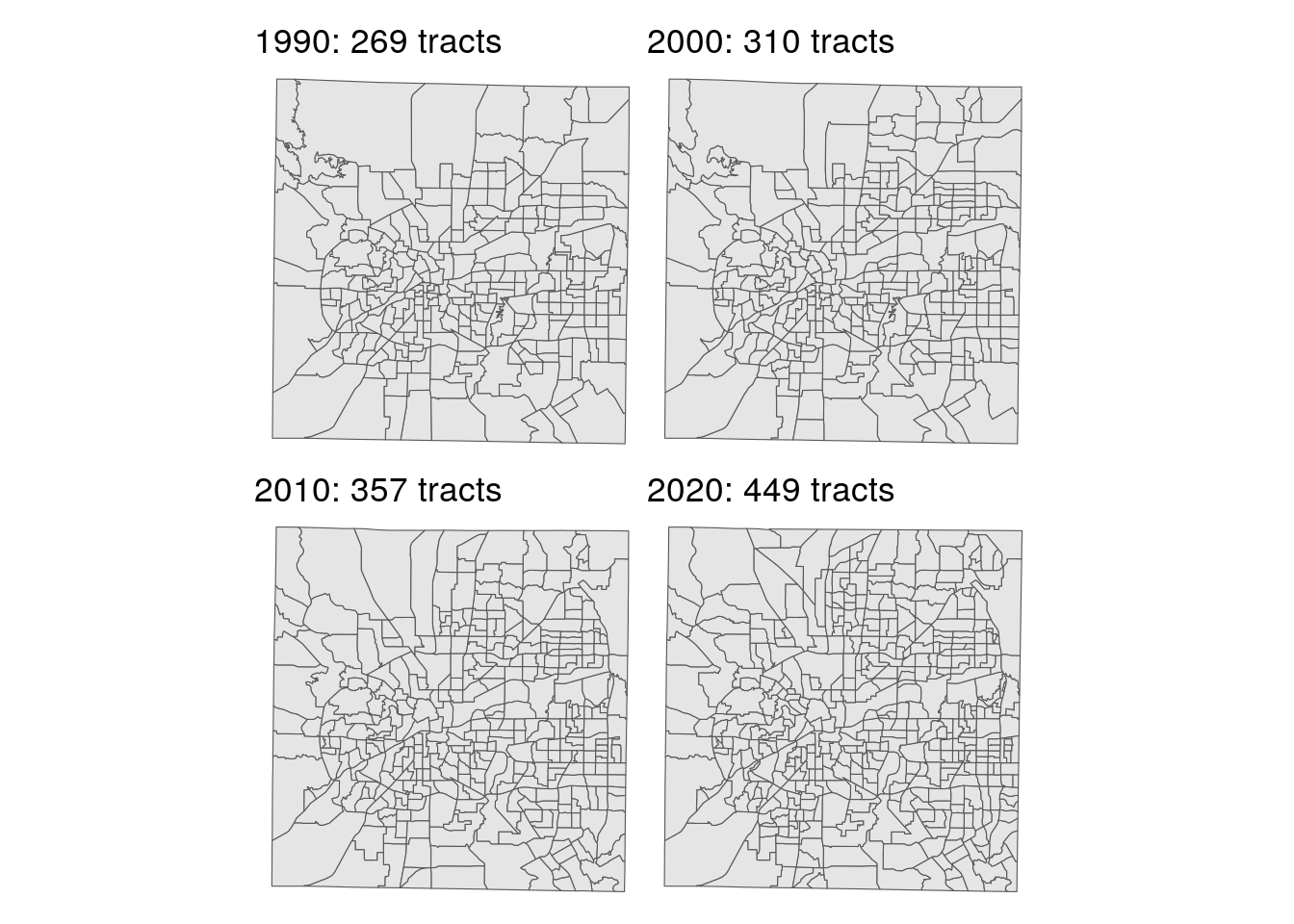 Tarrant County, TX Census tracts, 1990-2020