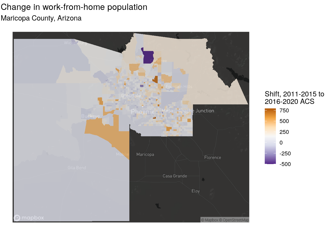 Map of shift in workers from home, Maricopa County Arizona