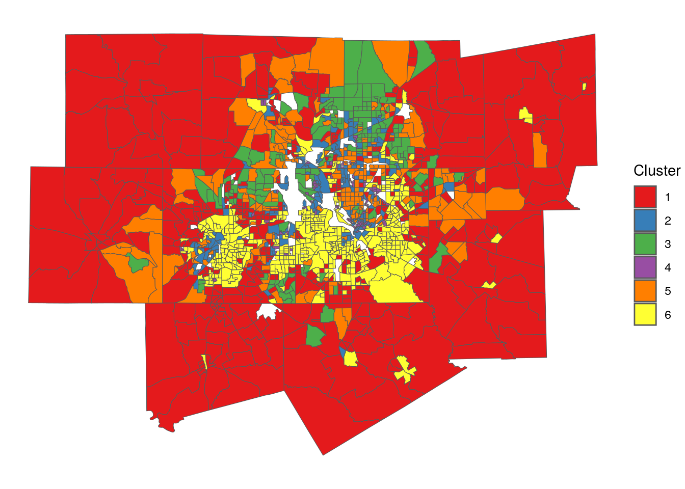 Map of geodemographic clusters in Dallas-Fort Worth