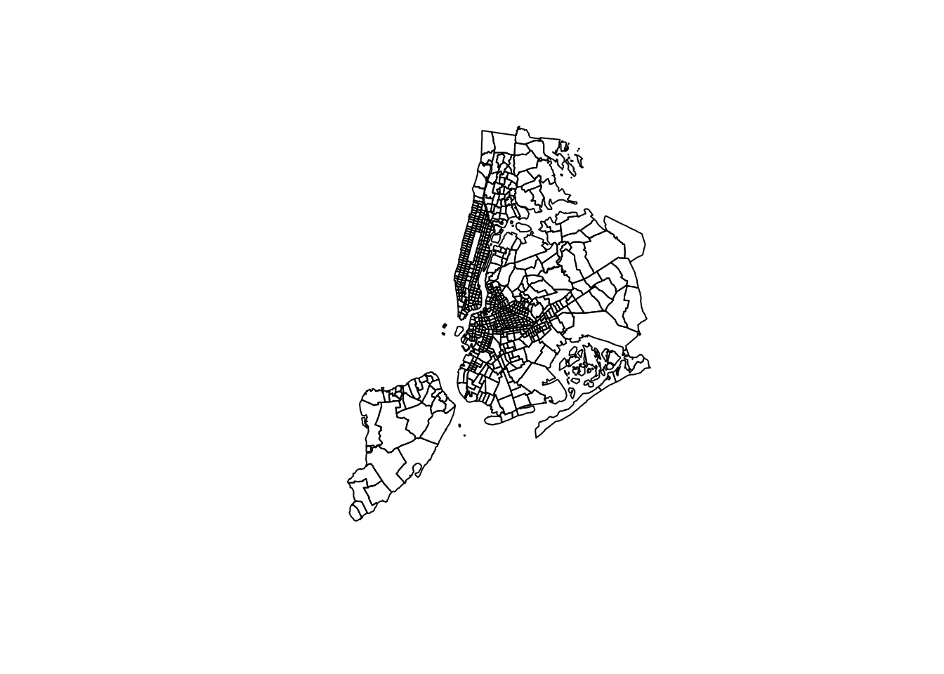 Plot of NYC Census tracts in 1910 using an Albers Equal Area CRS