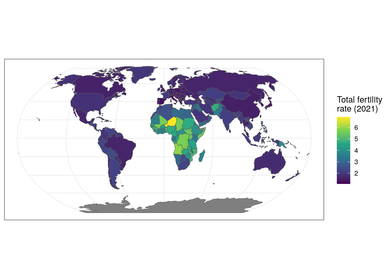 Map of total fertility rates by country in 2021