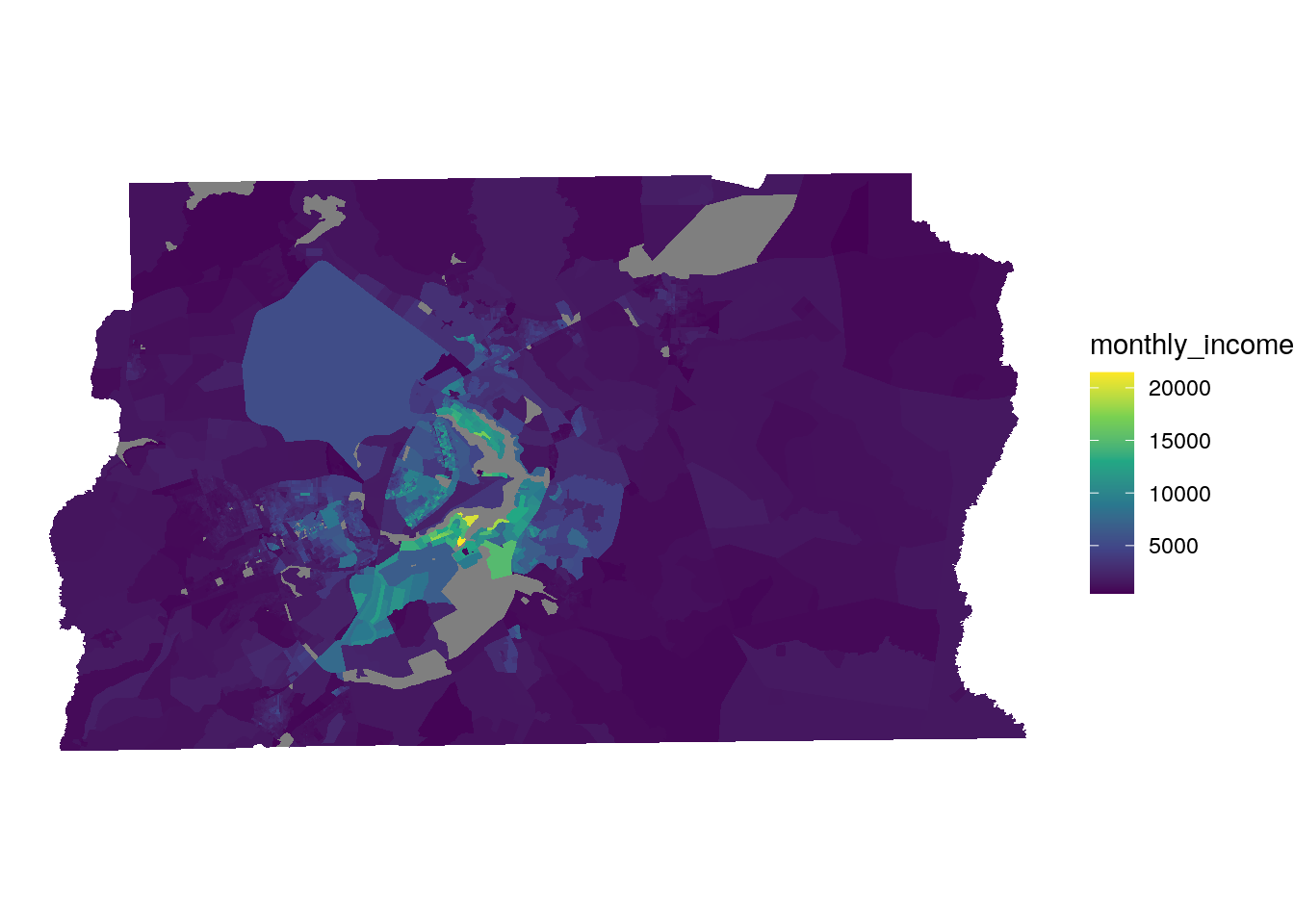 Choropleth map of median monthly income in Brasilia