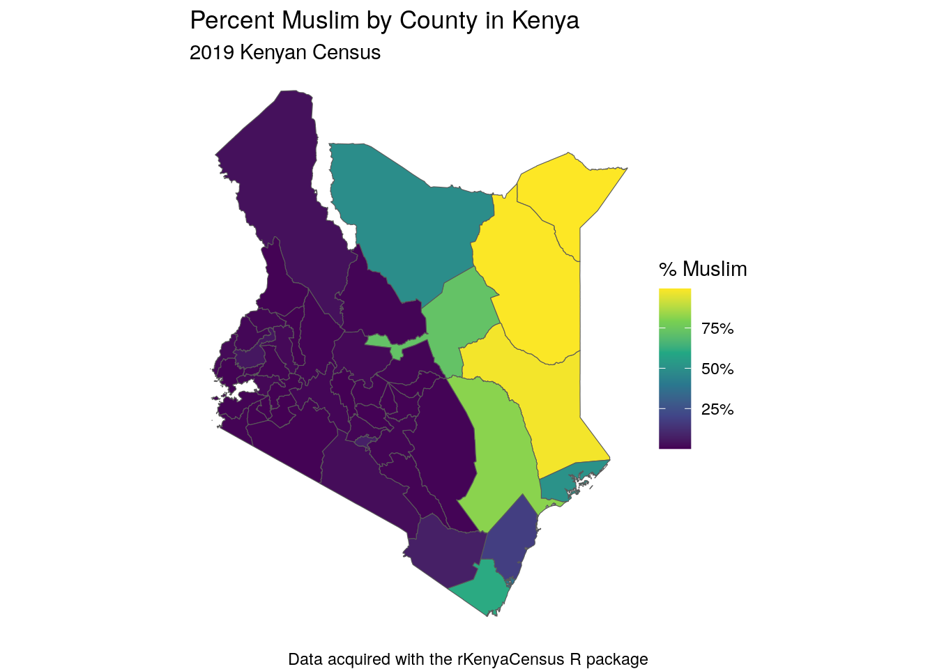 Choropleth map of Islam in Kenya