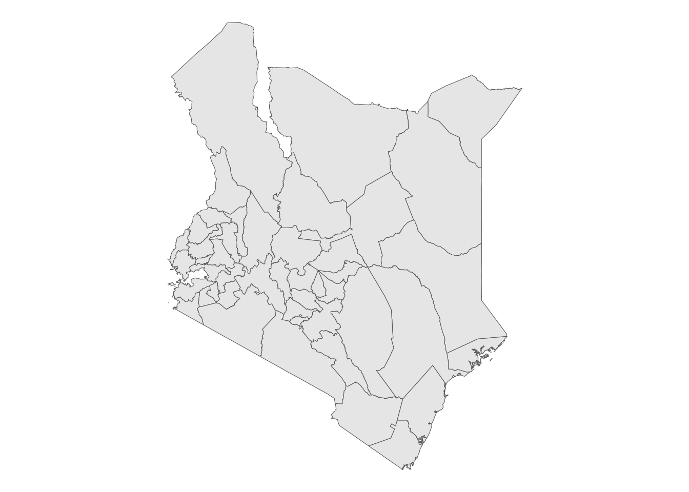 ggplot2 map of Kenya county boundaries